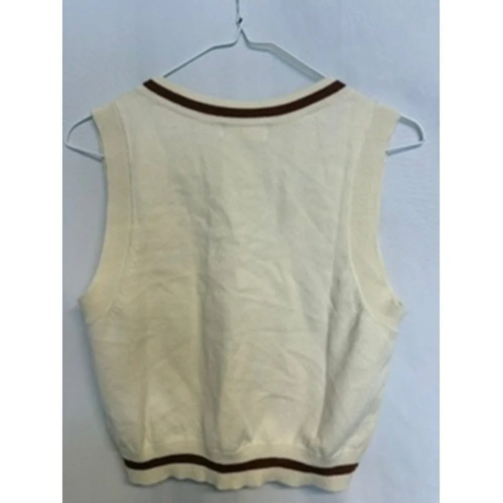 Altar'd State Cream Smiley Face Cowboy Hat V-Neck Sweater Vest Brown Trim Small